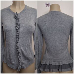 Banana Republic Tiered Peplum Cardigan Womens S Gray Soft Wool Blend Feminine